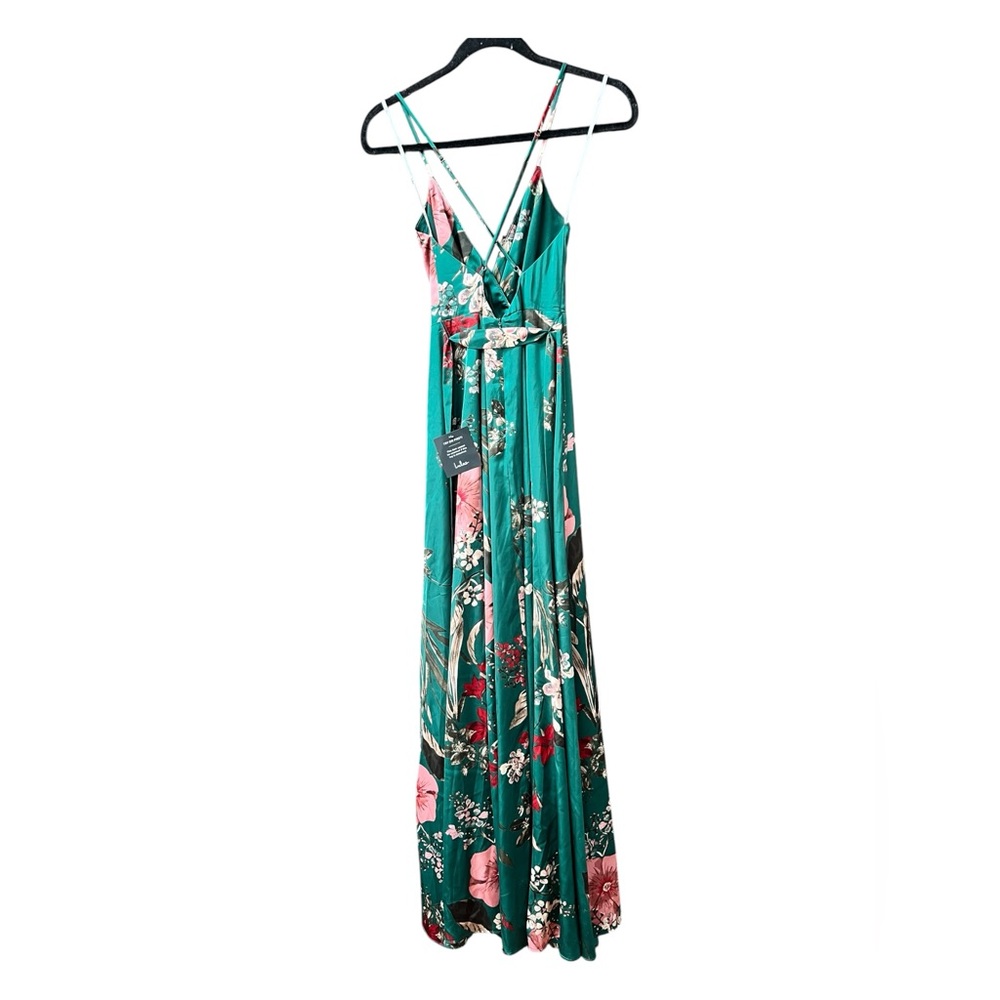 Lulu's Still The One Emerald Green Floral Satin Maxi Dress XS NWT - Picture 9 of 15